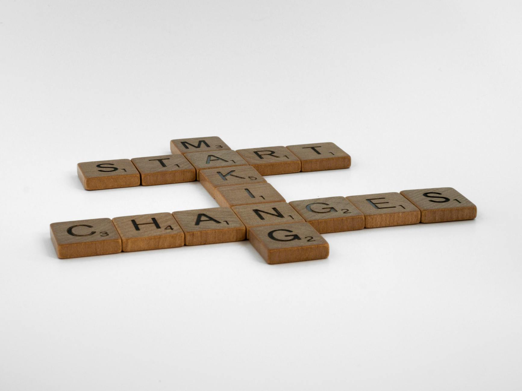 close up shot of scrabble tiles on a white surface